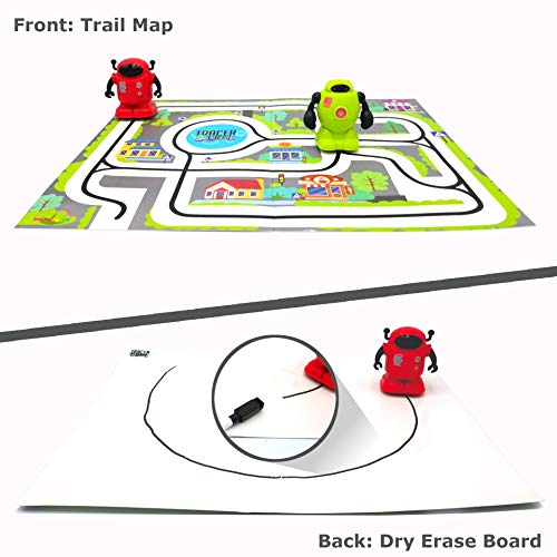 MUKIKIM TracerBot Set (2 Robot Set) – Mini Inductive Robot that Follows the Black Line You Draw. Fun, Educational, and Interactive STEM Toy! Includes Trail Map, Dry Erase Board, and Playbook - color: Set