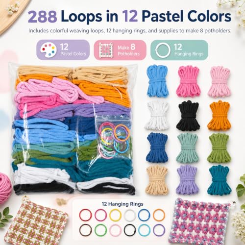 SOOHAOLISS 288PCS Cotton Loops for Potholders 7" with 12 Pastel Colors - color: 7‘’ 288pcs in 12 Pastel Colors