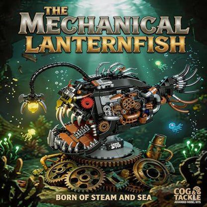 Mechanical Angler Fish Building Blocks Set – 1038PCS Steampunk Deep Sea Creature Model, Ocean Animal STEM Kit for Adults, 3D Collection Puzzle with LED Lantern & Movable Jaw
