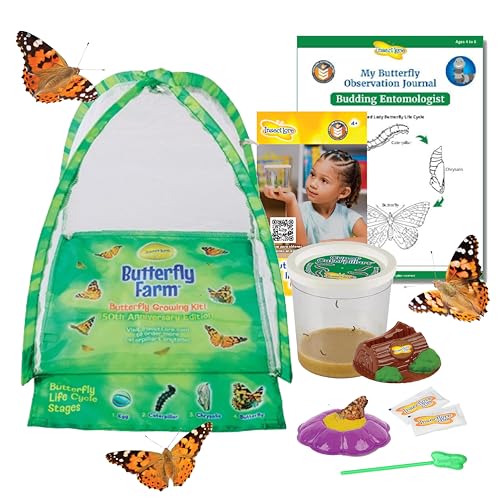Insect Lore Butterfly Farm - Live Cup of 5 Caterpillars, Reusable Habitat, STEM Butterfly Activity Journal & Supplies - Grow, Observe and Release Painted Lady Butterflies - style: Butterfly Farm