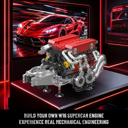 Mould King 10163 W16 Engine Building Blocks Sets, V8 Engine Model kit that Run, Build Your Own STEM Model Engine, 16-Cylinder Car Engine Building Engineering Toys(955+PCS) - style: 10163 Engine Model