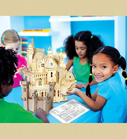 Puzzled 3D Puzzle Castle Set Wood Craft Construction Model Kit, Fun & Educational DIY Wooden Toy Assemble Model Unfinished Crafting Hobby Puzzle to Build and Paint for Decoration 182 Pieces Pack