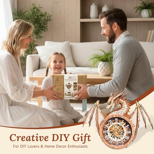 3D Wooden Puzzle for Adults - Dragon Clock - color: Mechanical Dargon
