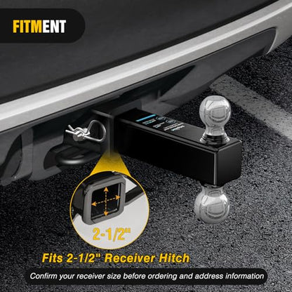 Nilight Multi-Ball Trailer Hitch Ball Mount, 2 & 2-5/16 Inch Balls, Dual Ball Mount fits 2-1/2-Inch Hitch Receiver, Chrome Plating - color: 2-1/2" hitch 2ball