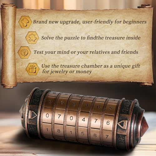 CoEjokno Da Vinci Code Numeric Cryptex Money Puzzle Box for Cash Gift, Jewelry Box with Hidden Compartment, Unique Puzzle Gift for Adults Brain Teaser Valentine’s Day Wedding & Anniversary Present - color: Copper