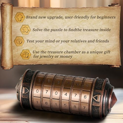CoEjokno Da Vinci Code Numeric Cryptex Money Puzzle Box for Cash Gift, Jewelry Box with Hidden Compartment, Unique Puzzle Gift for Adults Brain Teaser Valentine’s Day Wedding & Anniversary Present - color: Copper