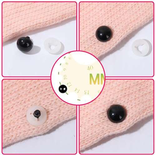 Vanblue 132pcs 14-30mm Large Safety Eyes with Washer for Amigurumi Black Safety Eyes for Crochet Stuffed Animal Eyes Craft Doll Plastic Safety Eyes for DIY Toy Making Supplies Halloween Decorations - size: 14-30mm