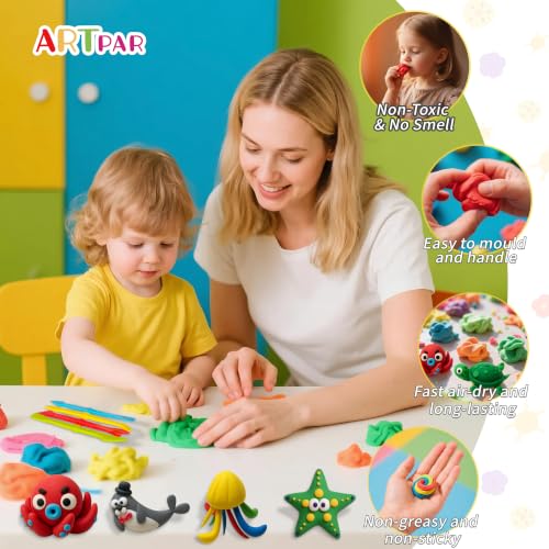 ARTPAR Air Dry Clay Kit for Kids,12 Marine Animals‌ Modeling Magic Clay Set - color: Clay Marine Kit