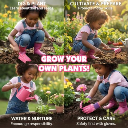 Kids Watering Can Gardening Tools Set Sand Toy Outdoor Toddler Girls (Pink) - color: Pink