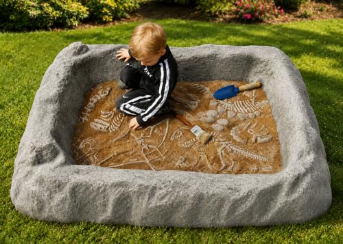 KidWise Digasaurus™ Dinosaur Sandbox with Cover | Outdoor Dig Site with Hidden 3D Fossils | Includes Downloadable Field Guide | Made in USA