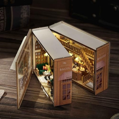 Mini 3D Wooden Doll House Craft Model with LED,DIY Miniature and Furniture Dollhouse Kit,Creative Room Idea for Valentine's Day Birthday Gift (Bagel Time) - color: Bagel Time