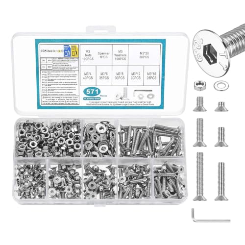 571 PCS M3 Countersunk Screws Kit, M3 Flat Head Machine Screws Assortment - size: M3