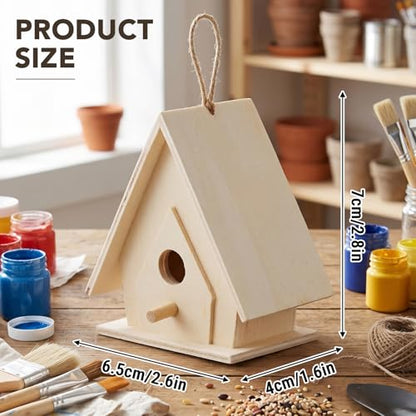 Unfinished Wooden Bird House Set Hanging DIY Paintable Decor 4 Pcs