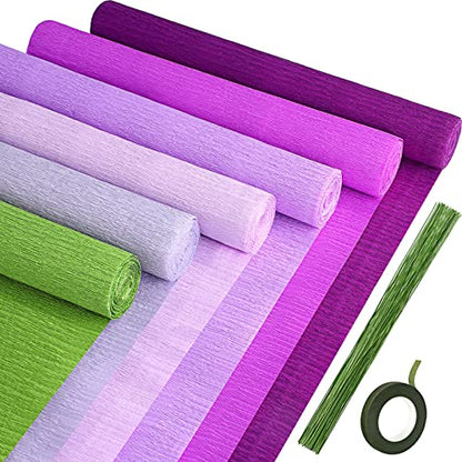 Gersoniel 57 Pcs Crepe Paper DIY Kit for Flower Making, Purple and Green - color: Purple and Green