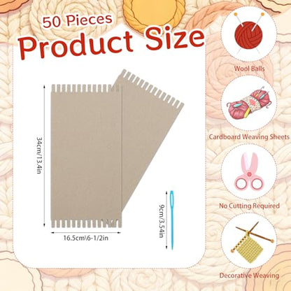 PEDOBALI 50 Pcs Cardboard Wide Notch Weaving Boards Gray Weaving Looms Cardboard for Beginners Sewing Knitting Arts Crafts Jewelry Crochet Basket (6-1/2 x 13.4 Inch)