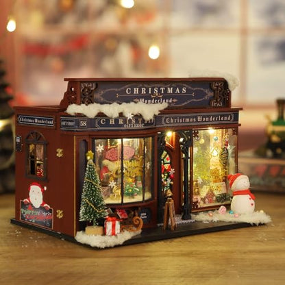 fifijoy Christmas Miniature Dollhouse Kit, DIY Dollhouse Miniature House Kit for Adults, Tiny House Kits Mini Model Building Sets with Music (Christmas Wonderland) - color: Christmas Wonderland