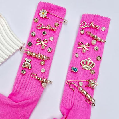 BIIQAKOO Socks Charms Sneaker Shoe Charms for Sock Safety Pins Junk Sock Brooches and Pins for Women Jewelry Charms Kit for Hat Clothes