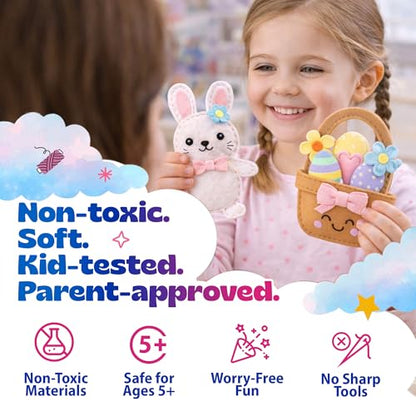 Pinwheel Crafts Bunny Sewing Kit for Kids – DIY Felt Sewing Craft Kit with Pre-Cut Fabric, Needle, Thread & Stuffing – Learn to Sew Beginner Kit, Easter Crafts & Kids Arts and Crafts Ages 6-12 - color: Bunny