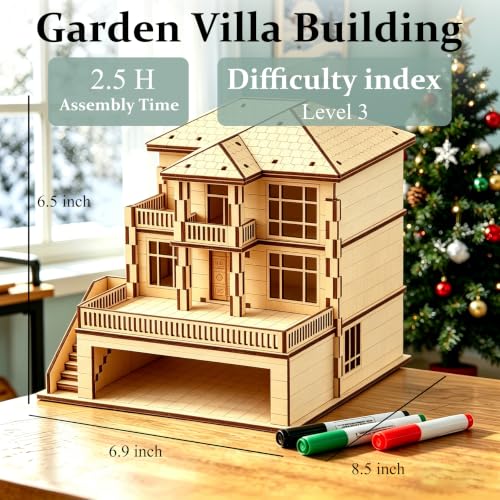3D Wooden Puzzle for Adults DIY Miniature House Building kit Three Layer - color: Garden Wood Color 03