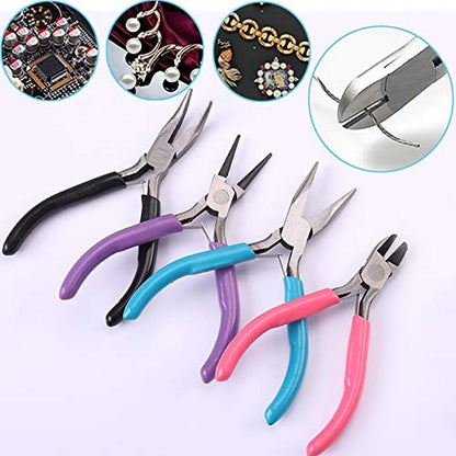 URSKYTOUS 4Pcs Jewelry Pliers Set Jewelry Making Pliers Tools Kit Include Jewelry Making Needle Nose Chain Nose Round Bent Pliers Wire Cutter for Bracelet Beading DIY Craft Jewelry Making Supplies - color: 4pcs Mix Color