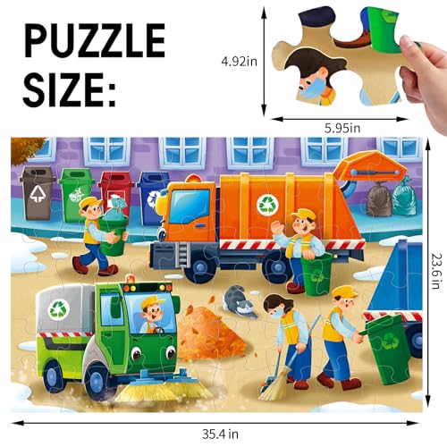 Jumbo Floor Puzzle for Kids,48 Piece Garbage Truck Jigsaw Puzzle Ages 3-8 - style: Garbage Truck