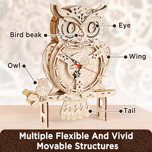 SYNARRY Wooden 3D Puzzles for Adults Model kit Owl Clock - Mechanical Model Building Kit DIY Hobbies for Kids Teens Men Women 126PCS Puzzle Craft Gift Home Decor for Easter Basket Stuffers