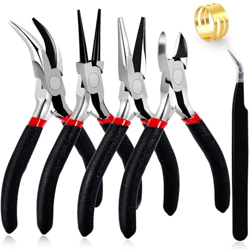 URSKYTOUS 4Pcs Jewelry Pliers Set Jewelry Making Pliers Tools Kit Include Jewelry Making Needle Nose Chain Nose Round Bent Pliers Wire Cutter for Bracelet Beading Craft Jewelry Making Supplies (Black) - color: 4pcs Black