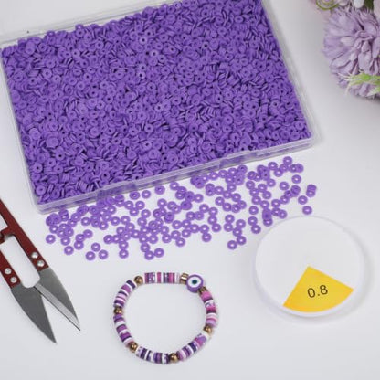 4000pcs Clay Beads - Lavender Purple, 6mm Heishi Bead Polymer Flat Round Disc Bulk Beads for Jewelry Making,DIY Friendship Bracelet and Necklace Craft - color: Lavender Purple