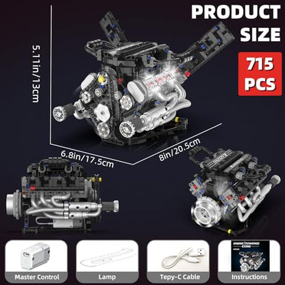 Mini V8 Engine ModelKit that Works for Adults BoysKids,715PCS