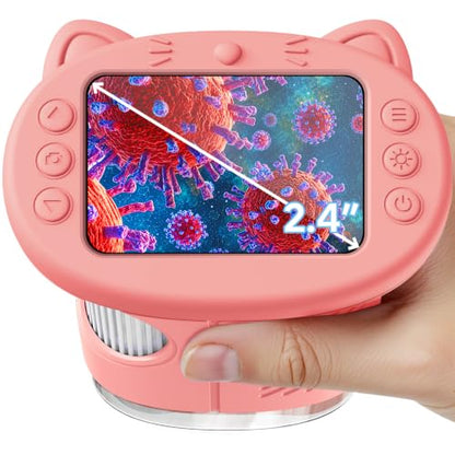 Microscope for Kids, 2.4 Inch Digital Microscope with 1000X Magnification, Handheld Camera Mini Pocket Magnifying Glass, Educational Birthday Gifts Toys for Ages 3+, Pink - color: Pink