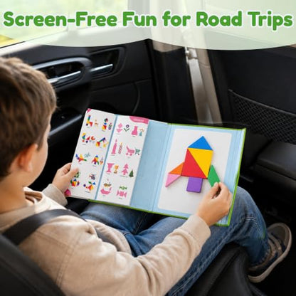 BenBen Magnetic Tangram Puzzle, Wooden Travel Toys Ages 4-8 8-12