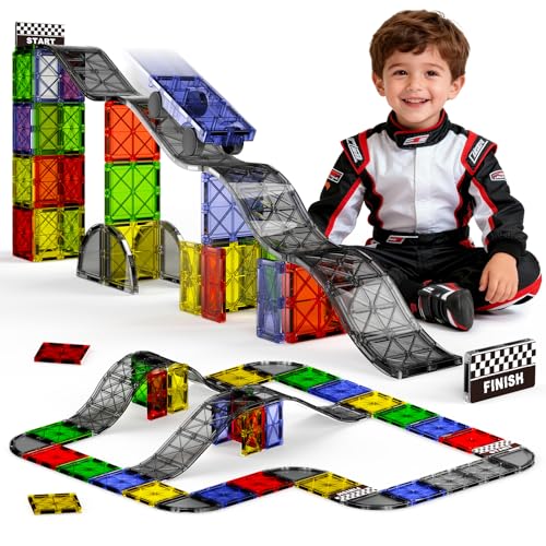 Magnetic Downhill Racer Track: 40pc Blocks Set w Car, STEM Toy 3-8 - size: 40 Pieces
