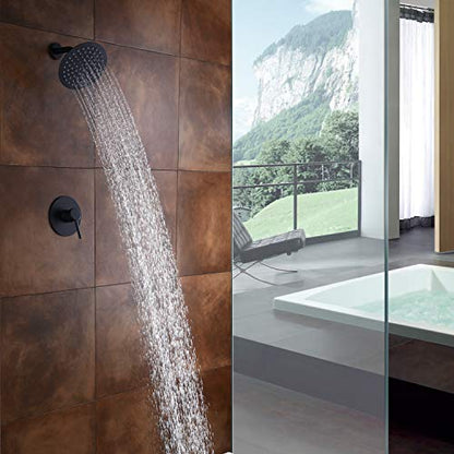 SUMERAIN Matte Black Shower Faucet Set, 8 Inches Rain Shower Head - color: Matte Black, size: Pressure Balanced Valve