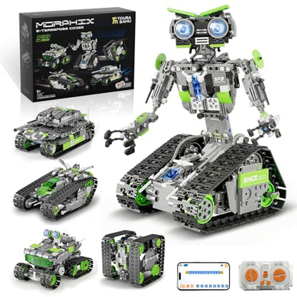 DOLIVE 5 in 1 STEM Robotics Kit, Building Block Set for Kids Ages 8-14, Remote Control and App Controlled Robot/Tank/Transporter/Scout/Engineering Vehicles, Birthday Gift for 8 9 10 11 12+ Years Old