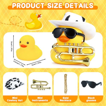 Cowboy Rubber Duck with Saxophone, Hat, Sunglasses & Gold Necklace - color: 02 Yellow With Saxophone