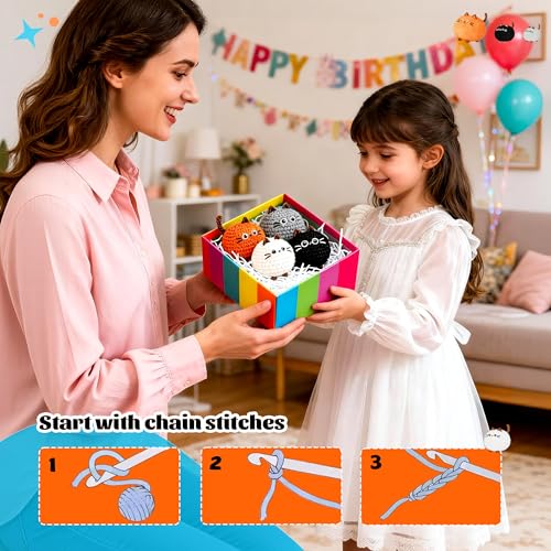Joyclub Crochet Kit for Beginners 4 Cat Family with Video for Adults - color: Crochet Cat