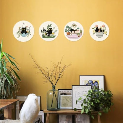 INFUNLY 4 Sets Cat Embroidery kit DIY Embroidery Kit for Beginners Cat Embroidery Set Plant Cats Cross Stitch Kit for Adults with Plastic Embroidery Hoops Threads and Instructions - color: Cat and Plant