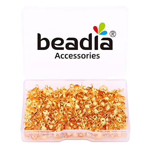 BEADIA 18K Gold Plated End Caps Non Tarnish 4x8mm 200pcs for Jewelry Making Findings - color: End Caps Gold, size: 4x8mm