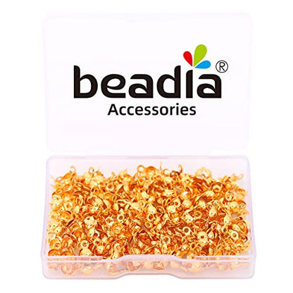 BEADIA 18K Gold Plated End Caps Non Tarnish 4x8mm 200pcs for Jewelry Making Findings - color: End Caps Gold, size: 4x8mm