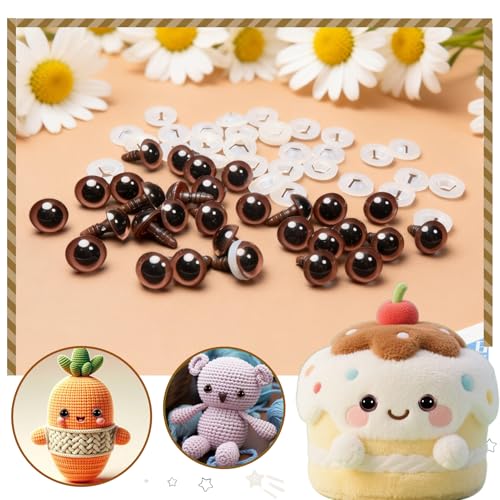 TOAOB 60pcs 12mm Brown Safety Eyes for Crocheting Craft Stuffed Animals Eye - color: Brown