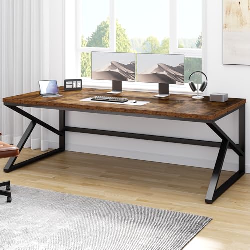 HSH Large Rustic Brown Computer Desk, 70 Inch Home Office 2 Person Desk - color: Rustic Brown, size: 70 Inch
