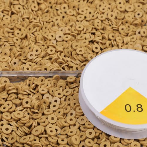 4000pcs Clay Beads - Light Brow, 6mm Heishi Bead Polymer Flat Round Disc Bulk Beads for Jewelry Making,DIY Friendship Bracelet and Necklace Craft - color: Light Brow