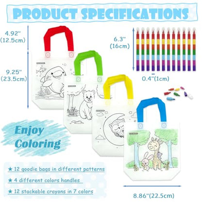 HahaMagic 12 Coloring Goodie Bags with 12 Crayons(7-in-1) - style: 12 Goodie Bags+12 crayons (7 colors)