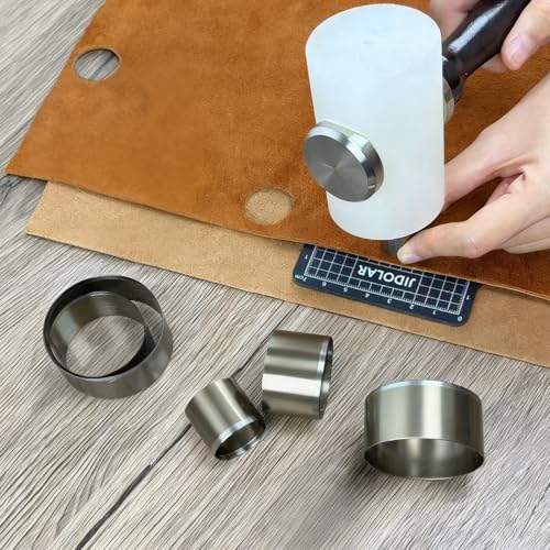 Leather Circle Cutter Tool Set, 8 Pieces Circle Punch Tools 15 20 25 30 35 40 45 50mm, High Carbon Steel Round Cutting Dies - Leather Hole Punch Tool Kit for DIY Leathercrafts - size: 8 Sizes