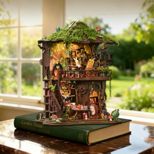 Music Park Book Nook for Adults, 3D Wooden Puzzle Forest Treehouse with LED - color: Forest Treehouse