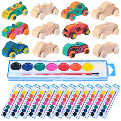 Leitee 24 Sets Wood DIY Car Toys, Unfinished Wooden Cars to Paint for Kids