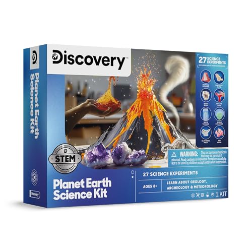 Discovery Planet Earth Science Kit for Kids| 27 Science Experiments| Erupting Volcano, Slime Lava, Geodes, Grow Crystals, Dino Fossil| STEM Geology Activity Set| Educational Learning Toy| Gift Ages 8+