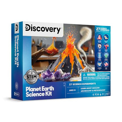 Discovery Planet Earth Science Kit for Kids| 27 Science Experiments| Erupting Volcano, Slime Lava, Geodes, Grow Crystals, Dino Fossil| STEM Geology Activity Set| Educational Learning Toy| Gift Ages 8+