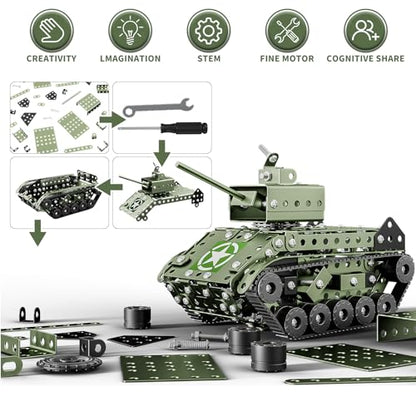 Lucky Doug STEM Building Projects Model Army Tank Set - 284 Pieces STEM Project Building Toys for Kids Ages 8-12, Assembly Science Kit Educational Toys Gift for Kids Boys 7 8 9 10 11 12-16 Years Old - style: 8801