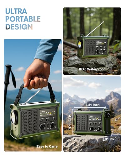 Emergency Weather Radio, 12000mAh Solar Hand Crank NOAA Radio, Army Green - color: ARMY GREEN